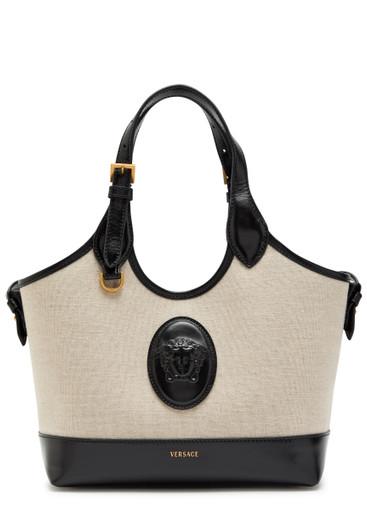 Small leather and canvas tote bag by VERSACE