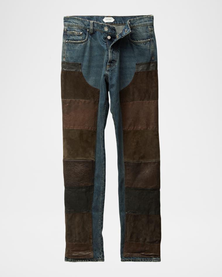 Suede & Leather Patchwork Jeans by VERSACE
