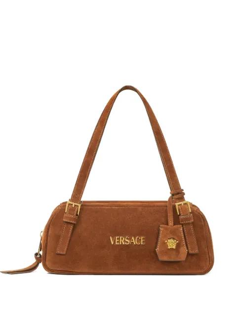 Tag suede shoulder bag by VERSACE