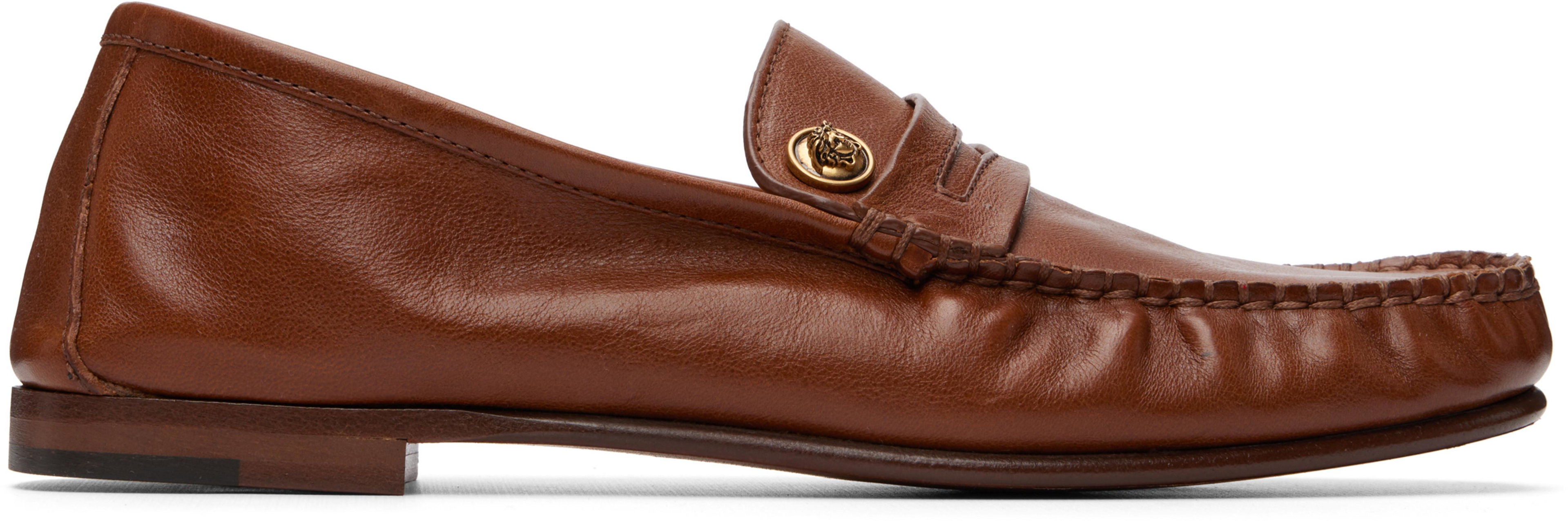 Tan Guanto Leather Loafers by VERSACE