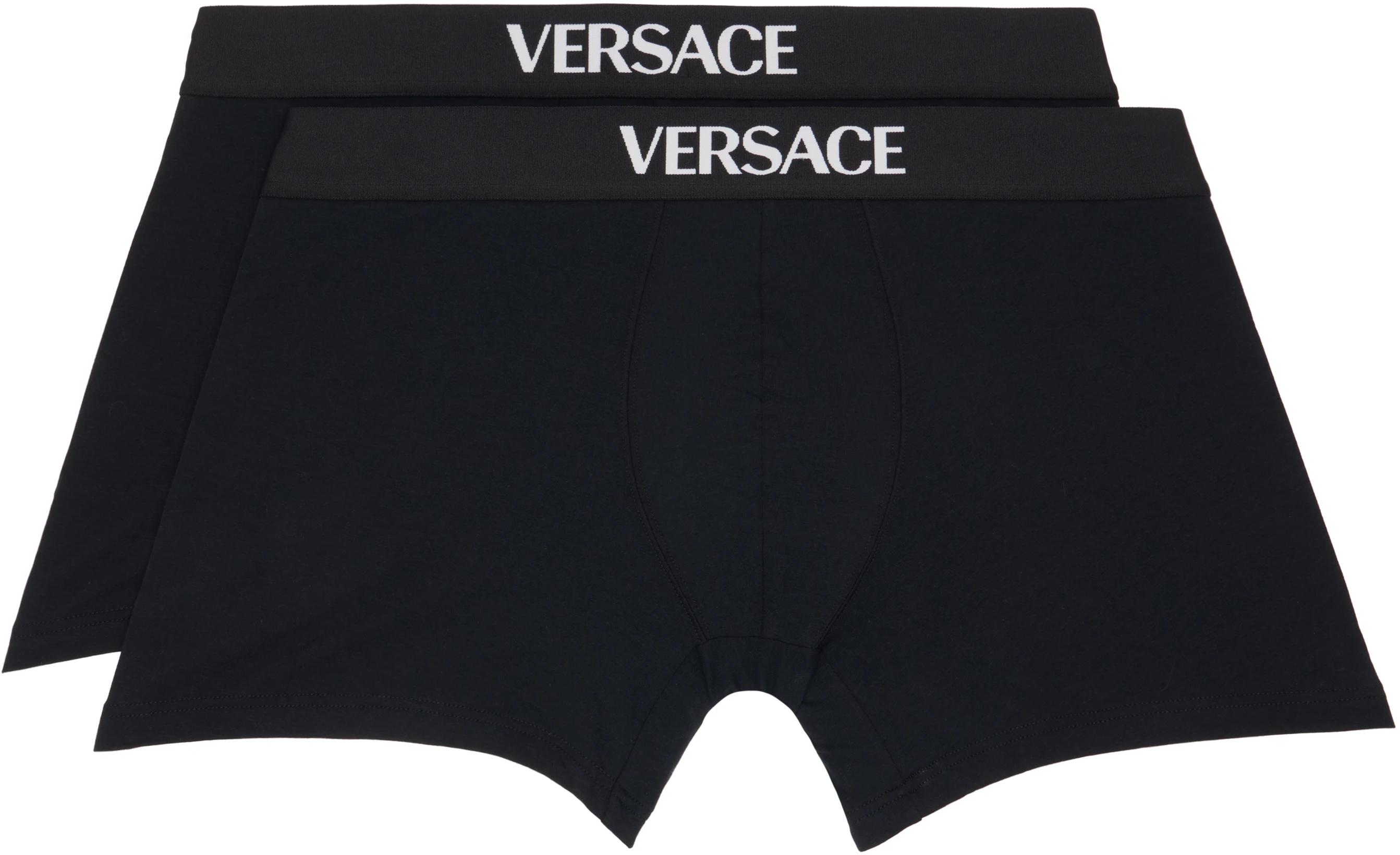 Two-Pack Black Cotton-Jersey Long Boxer Briefs by VERSACE