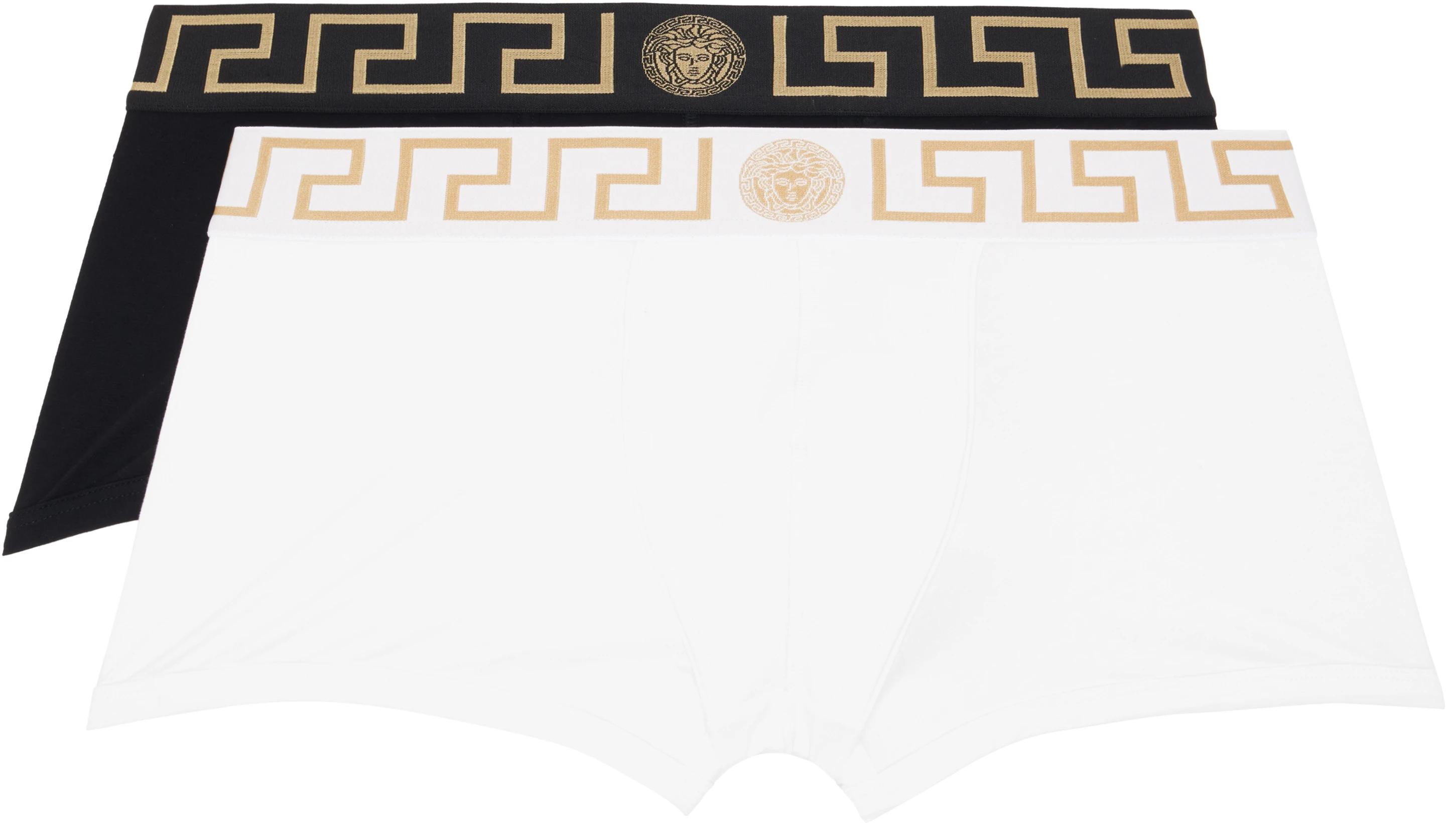 Two-Pack Black & White Cotton-Jersey Boxer Briefs by VERSACE