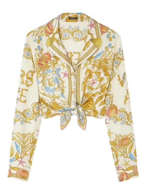Underwater Barocco knotted cropped shirt by VERSACE