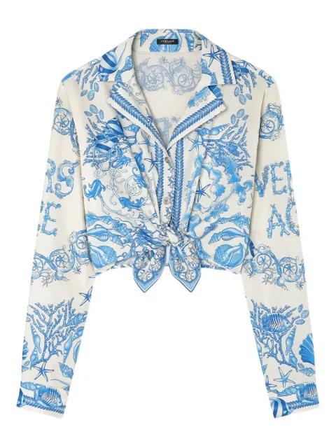 Underwater Barocco knotted cropped shirt by VERSACE