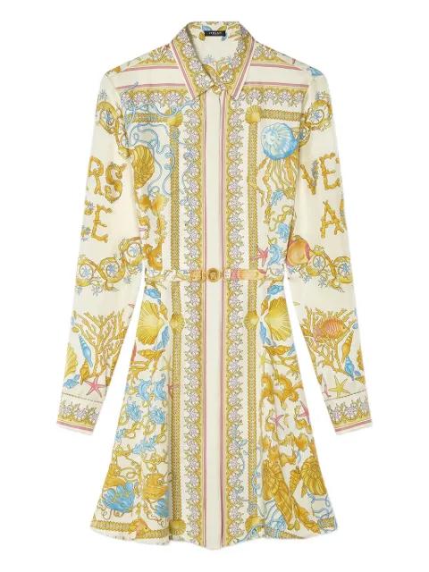 Underwater Barocco silk midi shirt dress by VERSACE