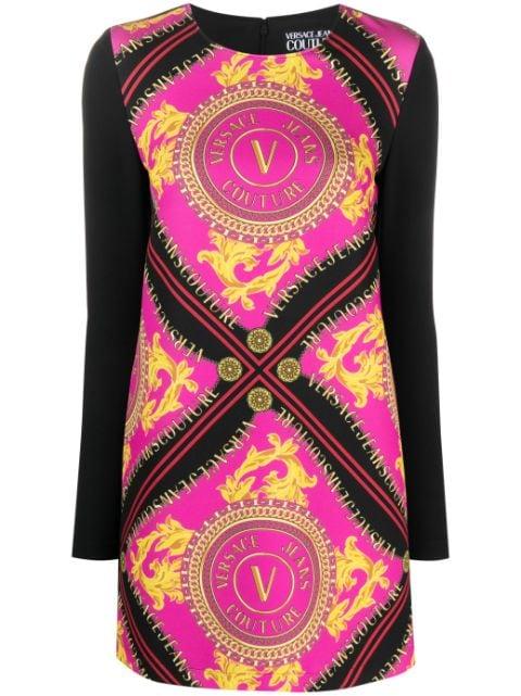 V-emblem chain-print minidress by VERSACE