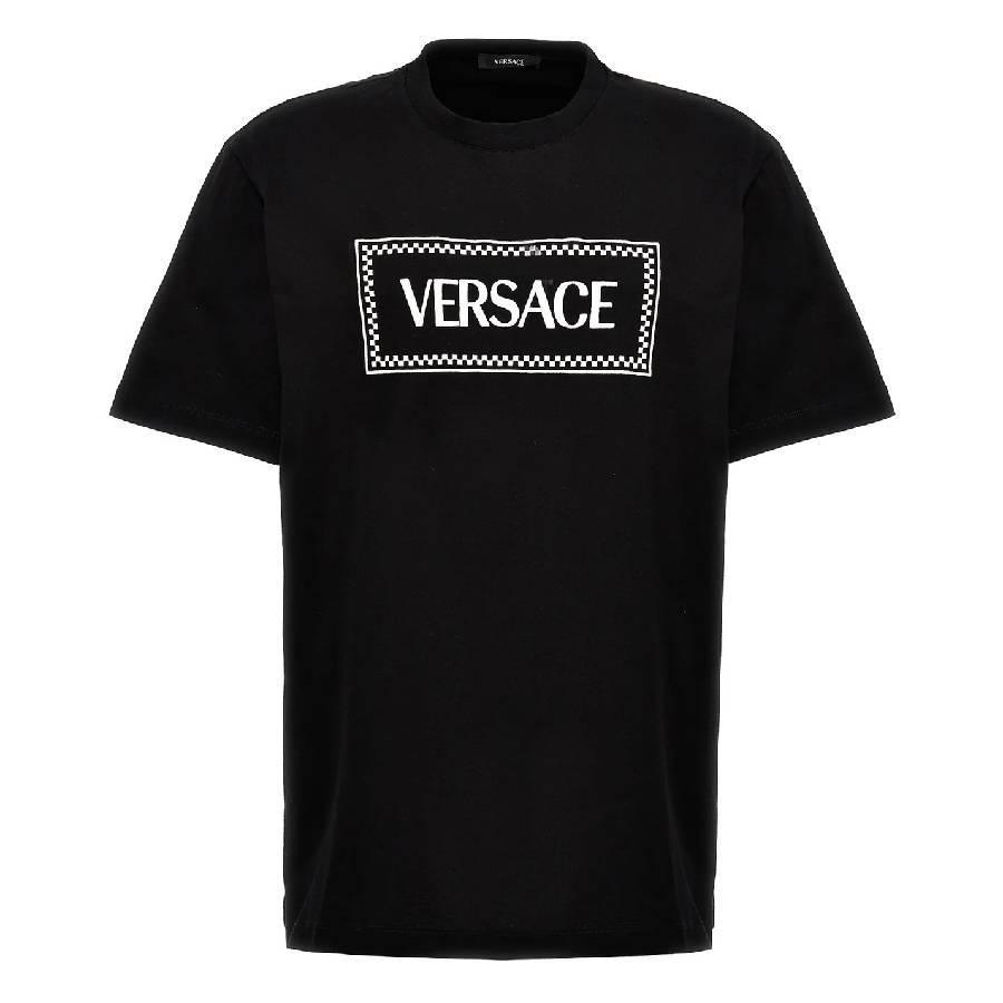 Versace 90s Logo Embroidered Cotton T Shirt by VERSACE