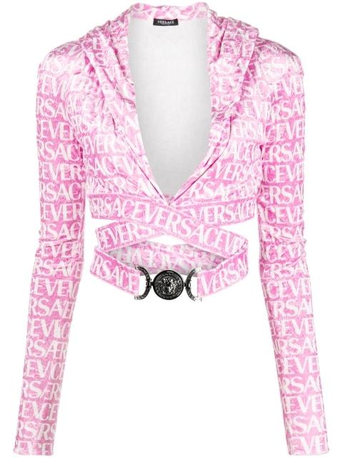 Versace All-Over velvet cropped hoodie by VERSACE