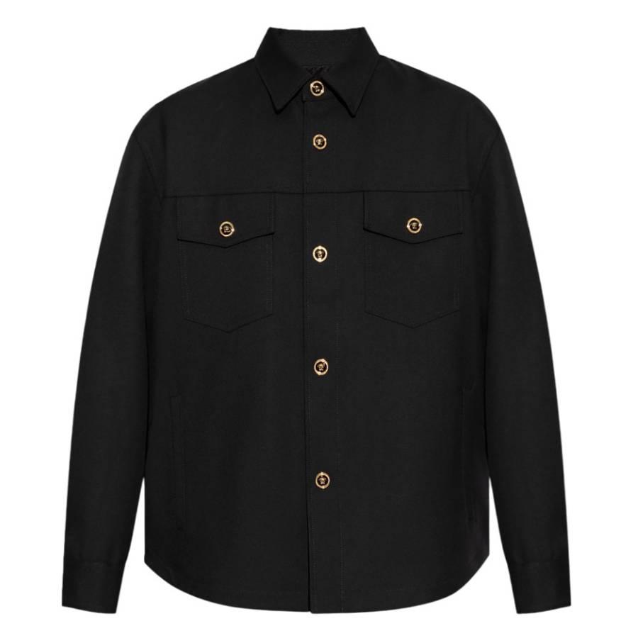 Versace Black Wool Cavalry Blouson Overshirt by VERSACE