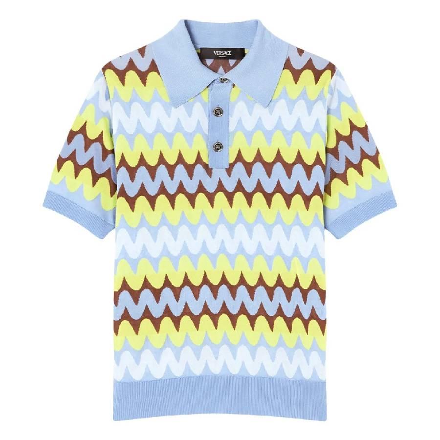 Versace Jacquard Wave Knit Polo Shirt by VERSACE