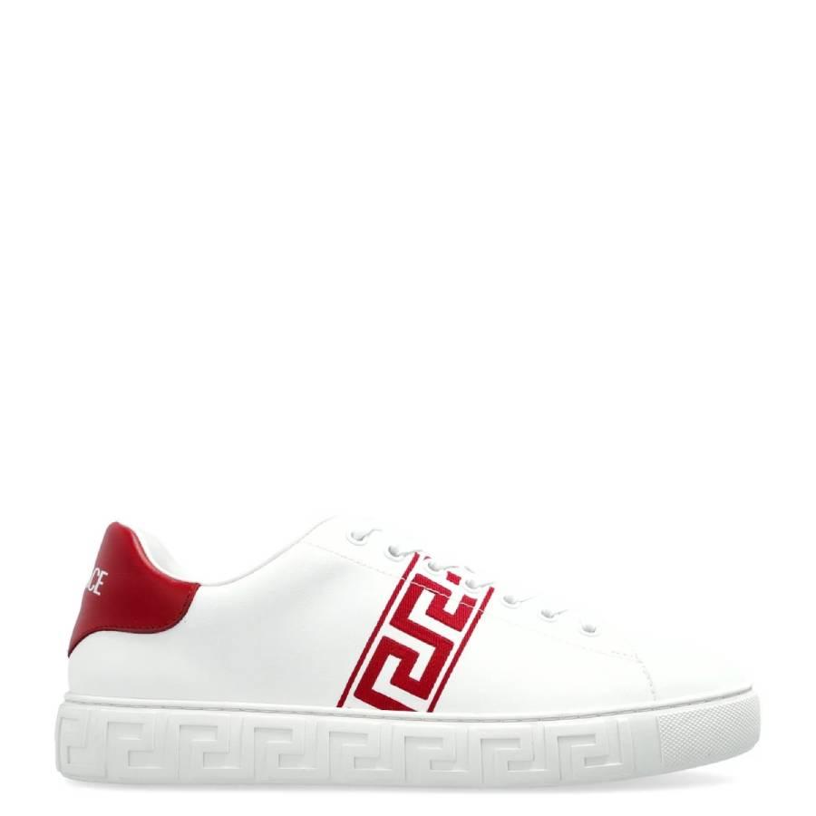 Versace La Greca Logo Print Leather Sneakers by VERSACE
