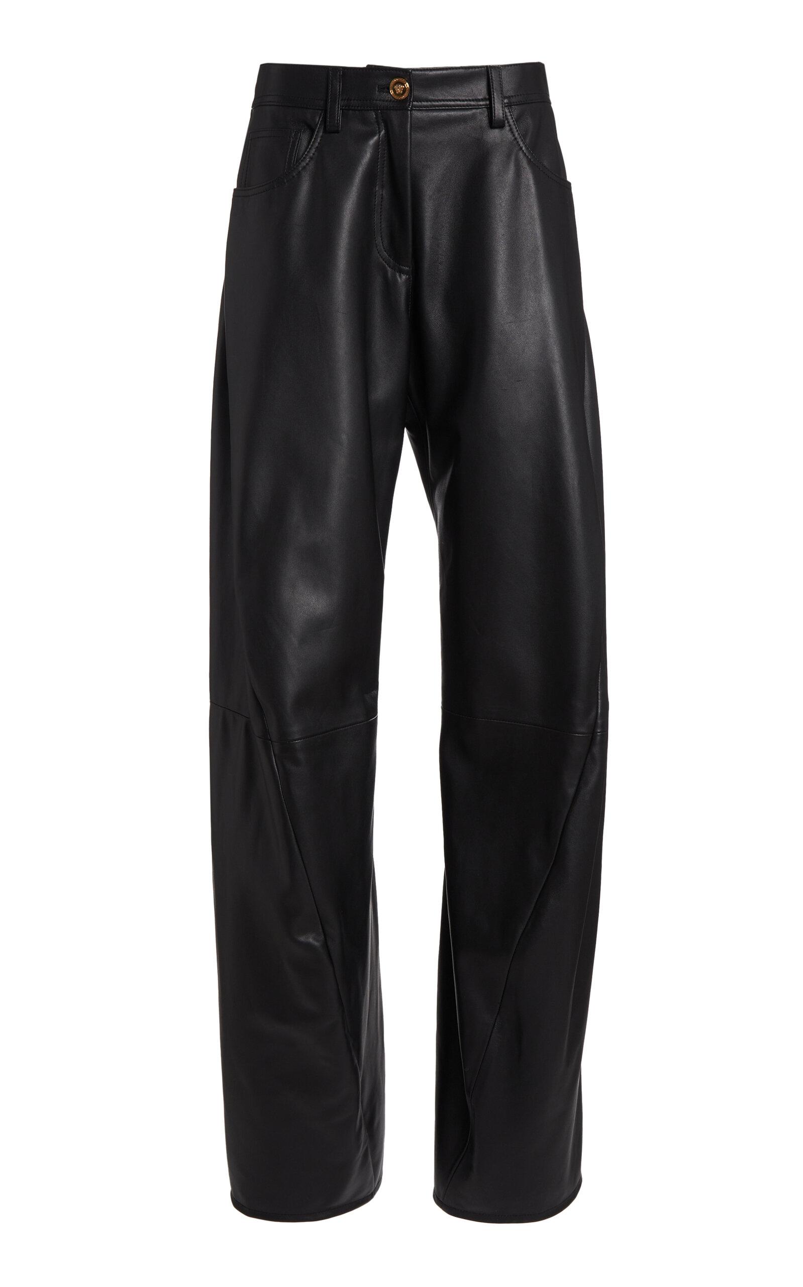 Versace La Vacanza Leather Straight-Leg Pants - Moda Operandi by VERSACE