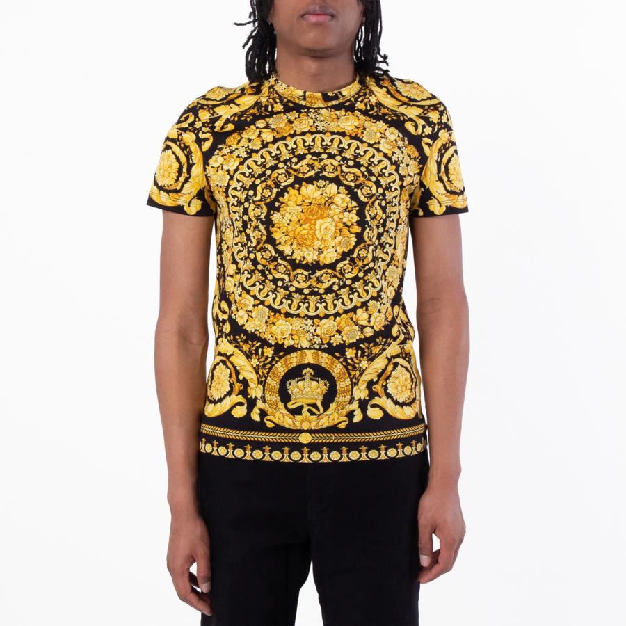 Versace Mens Black/Gold Barocco cotton T-shirt by VERSACE
