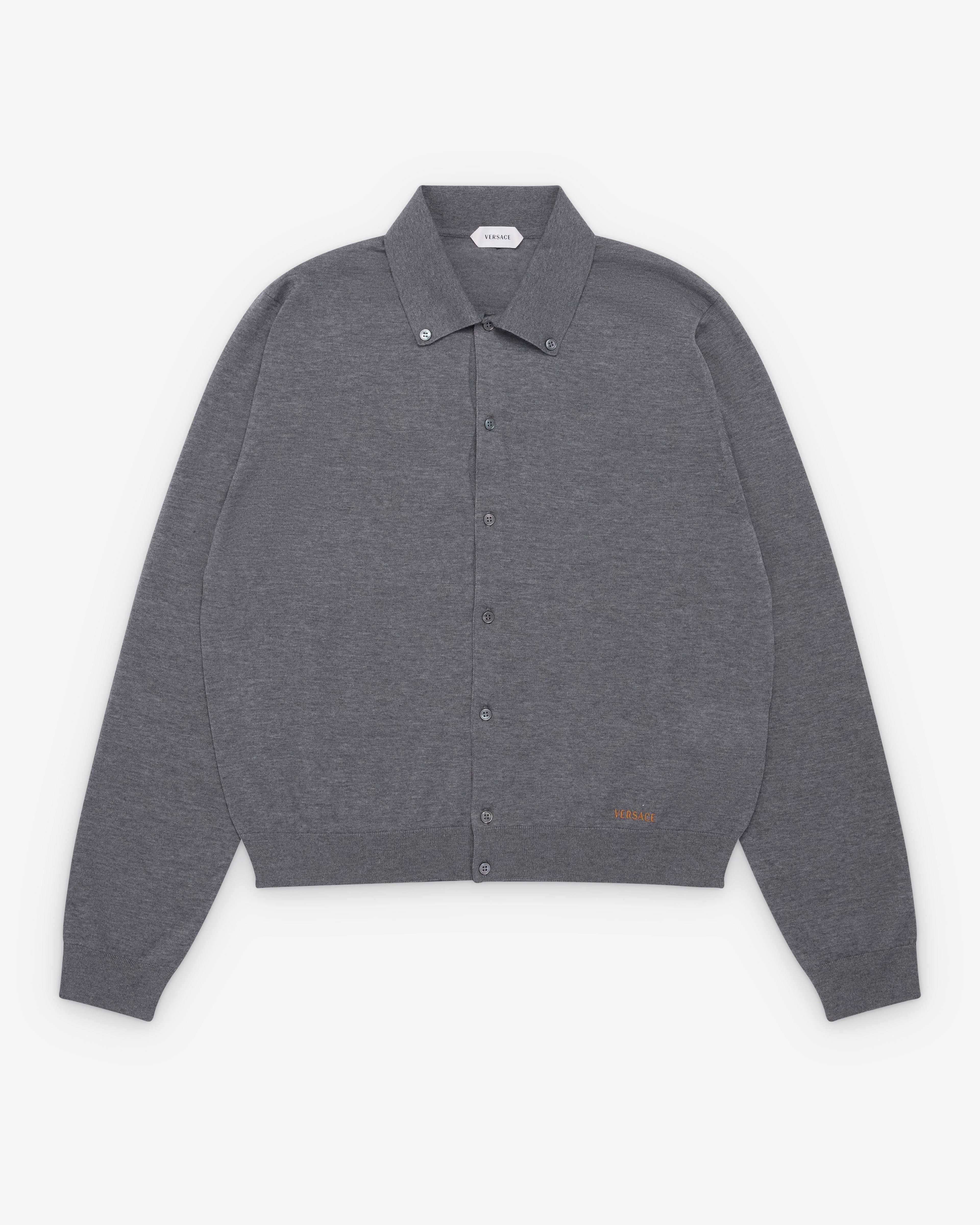 Versace  - Men's Embroidered Wool Knit Cardigan - (Grey) by VERSACE