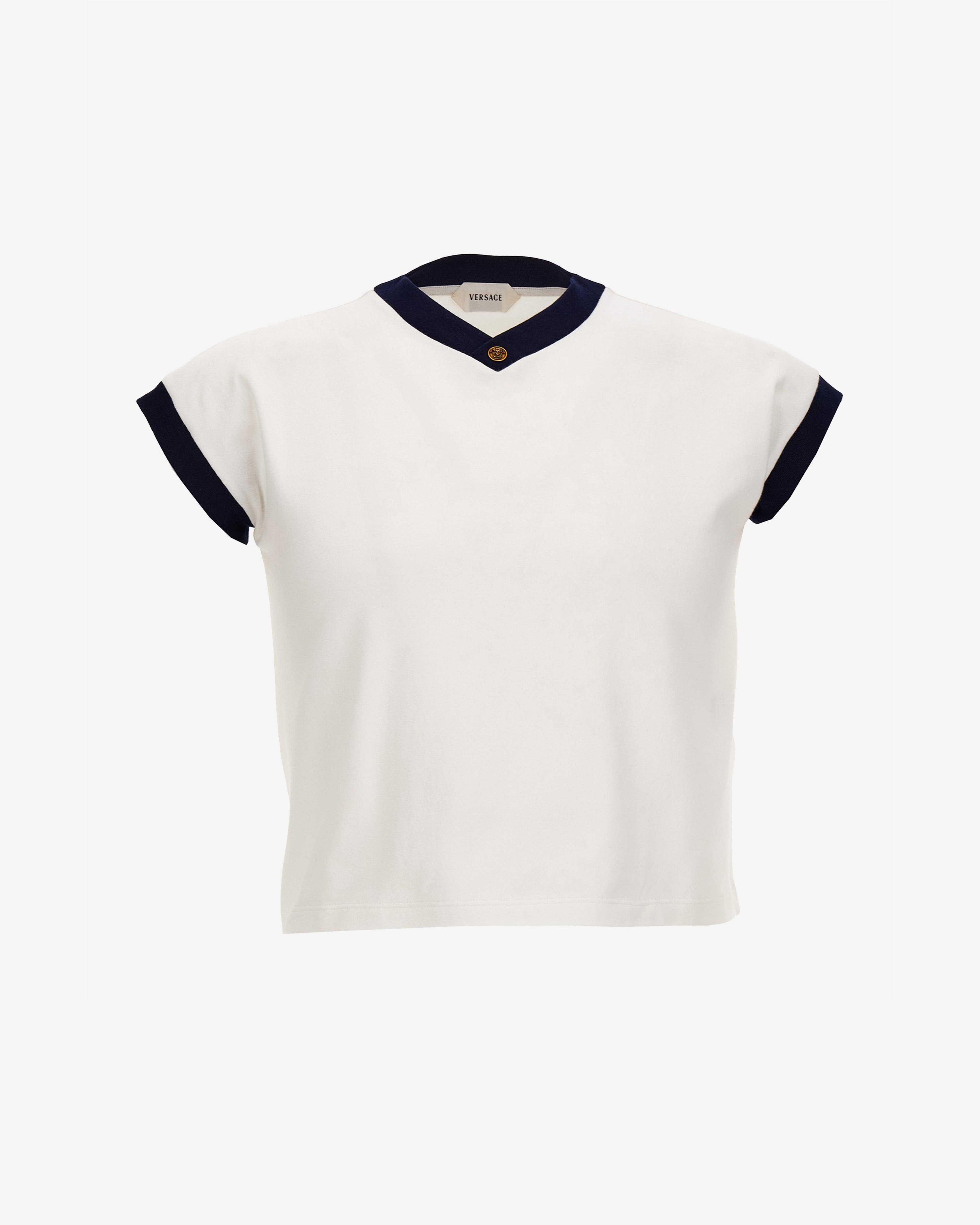 Versace - Men's Stretch Cotton-Jersey Slim T-Shirt - (White/Ink) by VERSACE