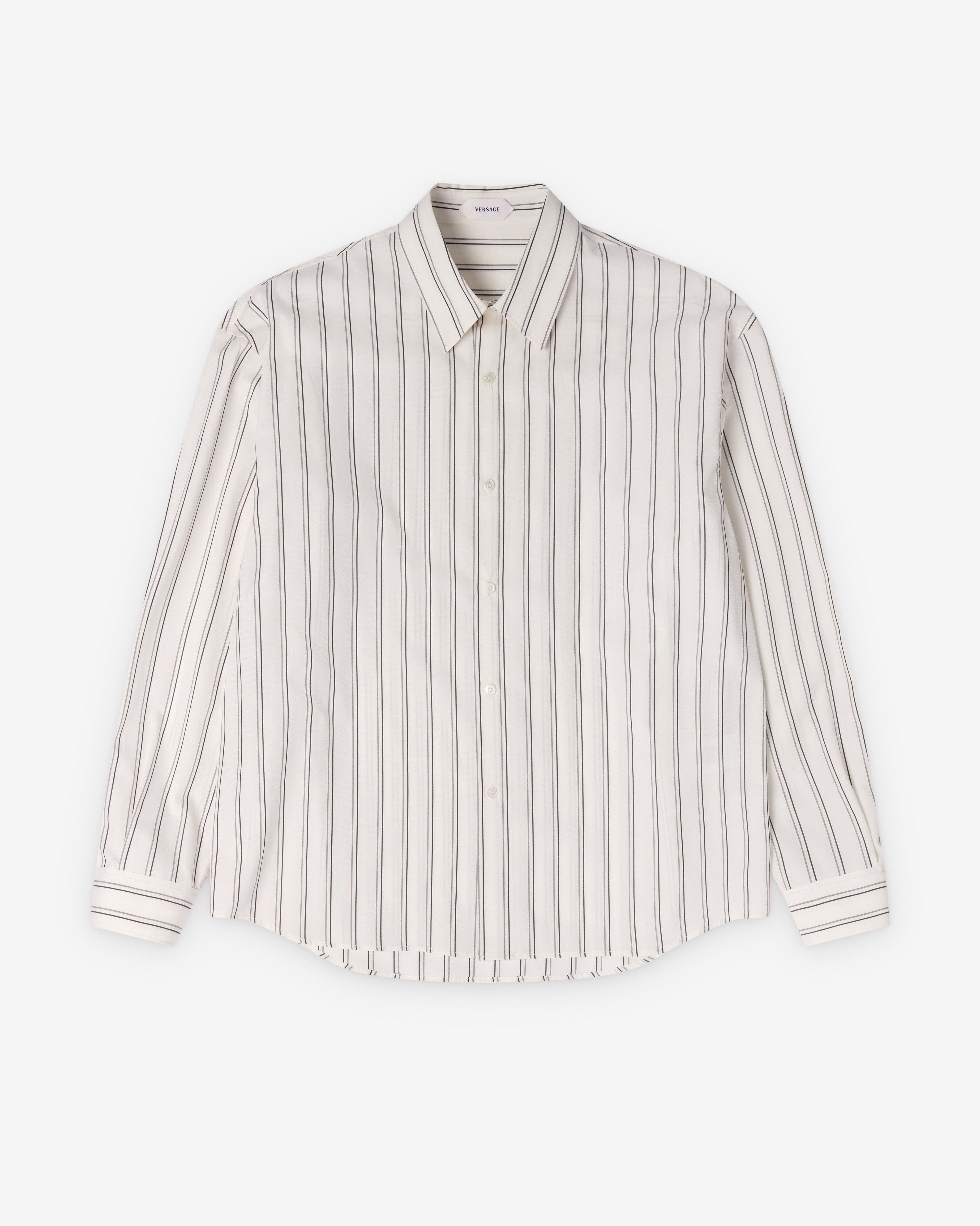 Versace  - Men's Striped Cotton-Poplin Loose Shirt - (Off White) by VERSACE