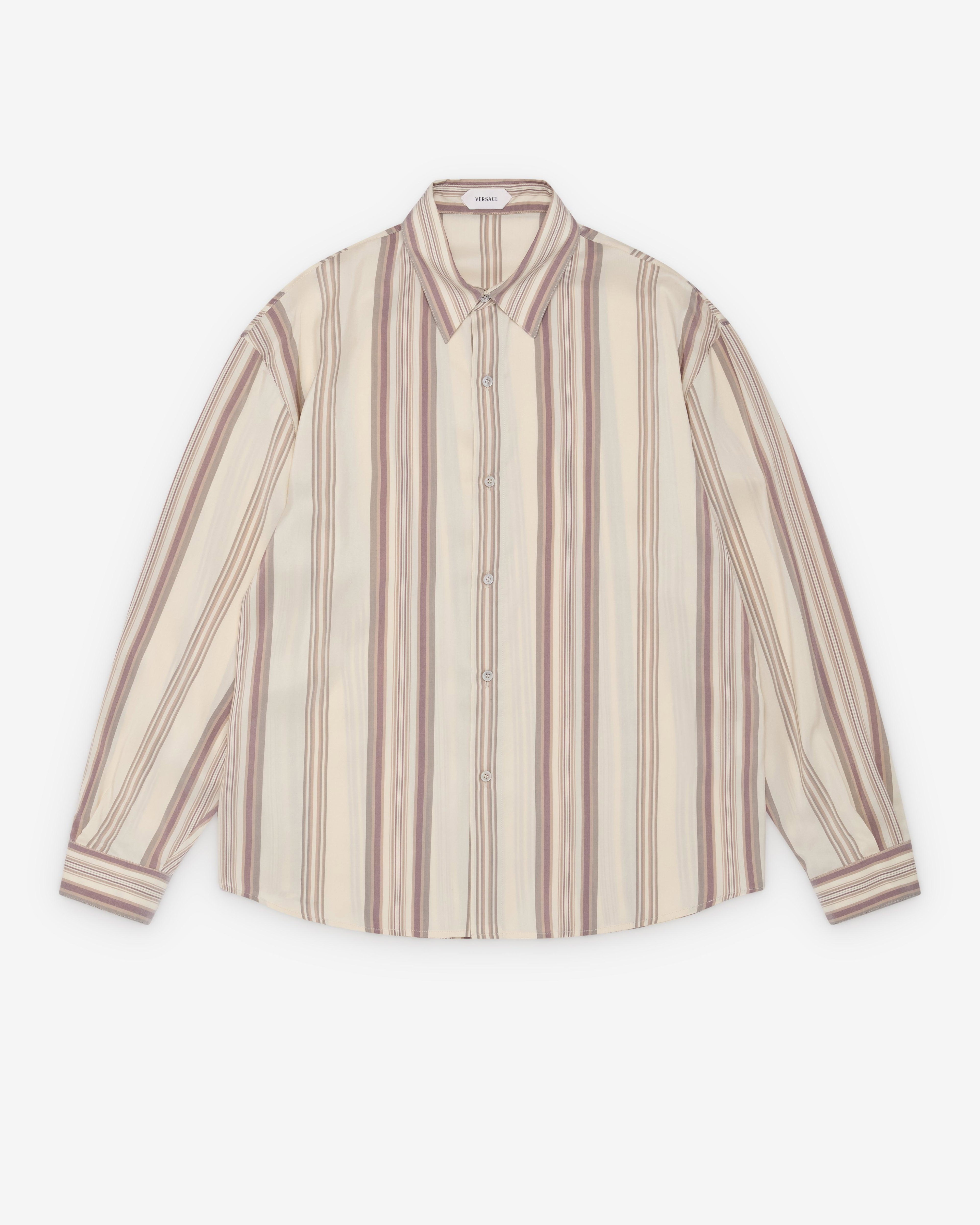 Versace  - Men's Striped Silk Loose Shirt - (White/Pink) by VERSACE