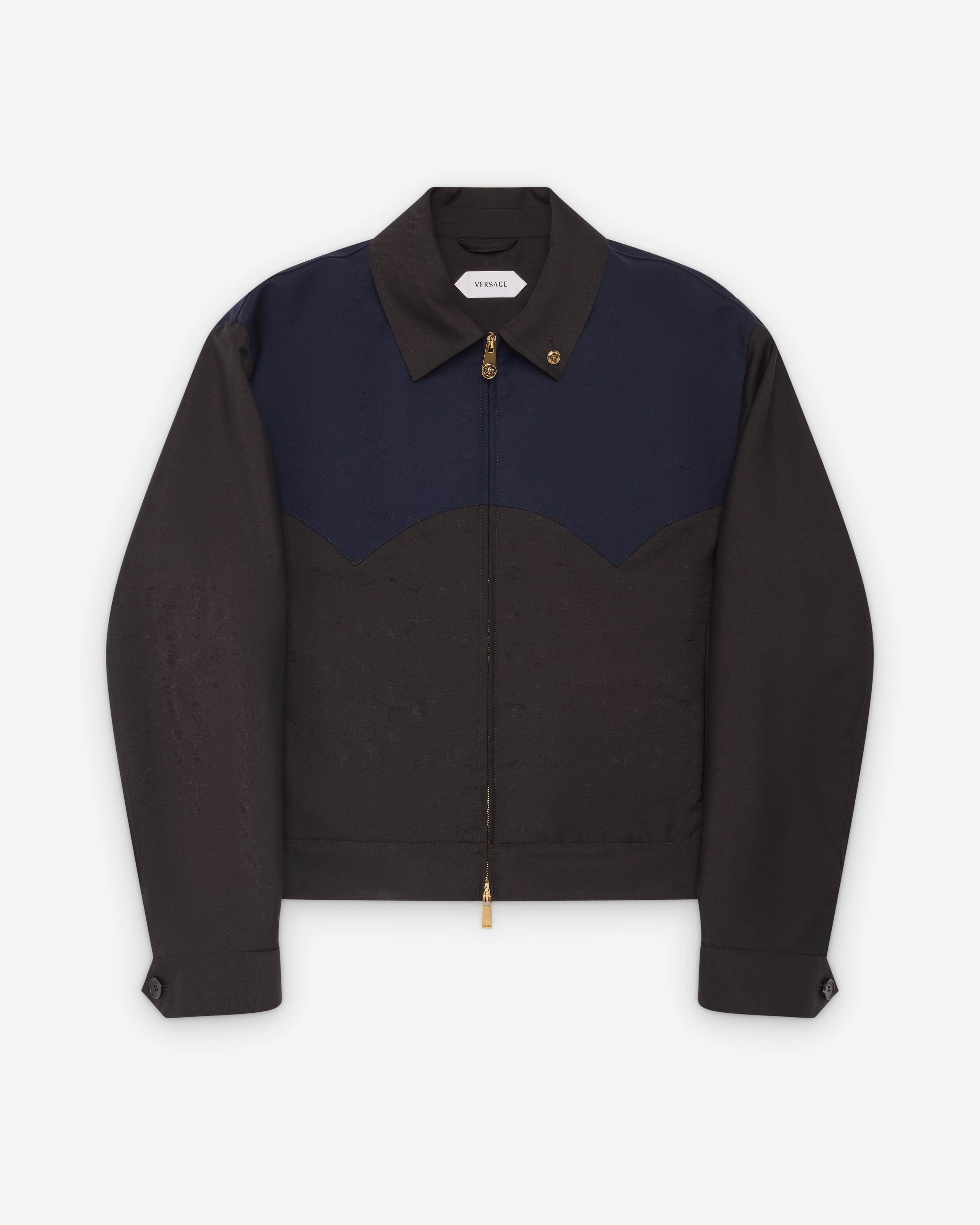 Versace  - Men's Wool-Mohair Zip Blouson - (Blue/Brown) by VERSACE