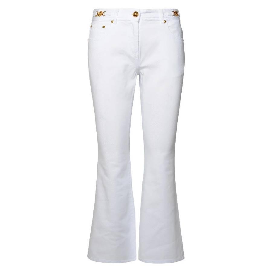 Versace White Cropped Flared Jeans by VERSACE