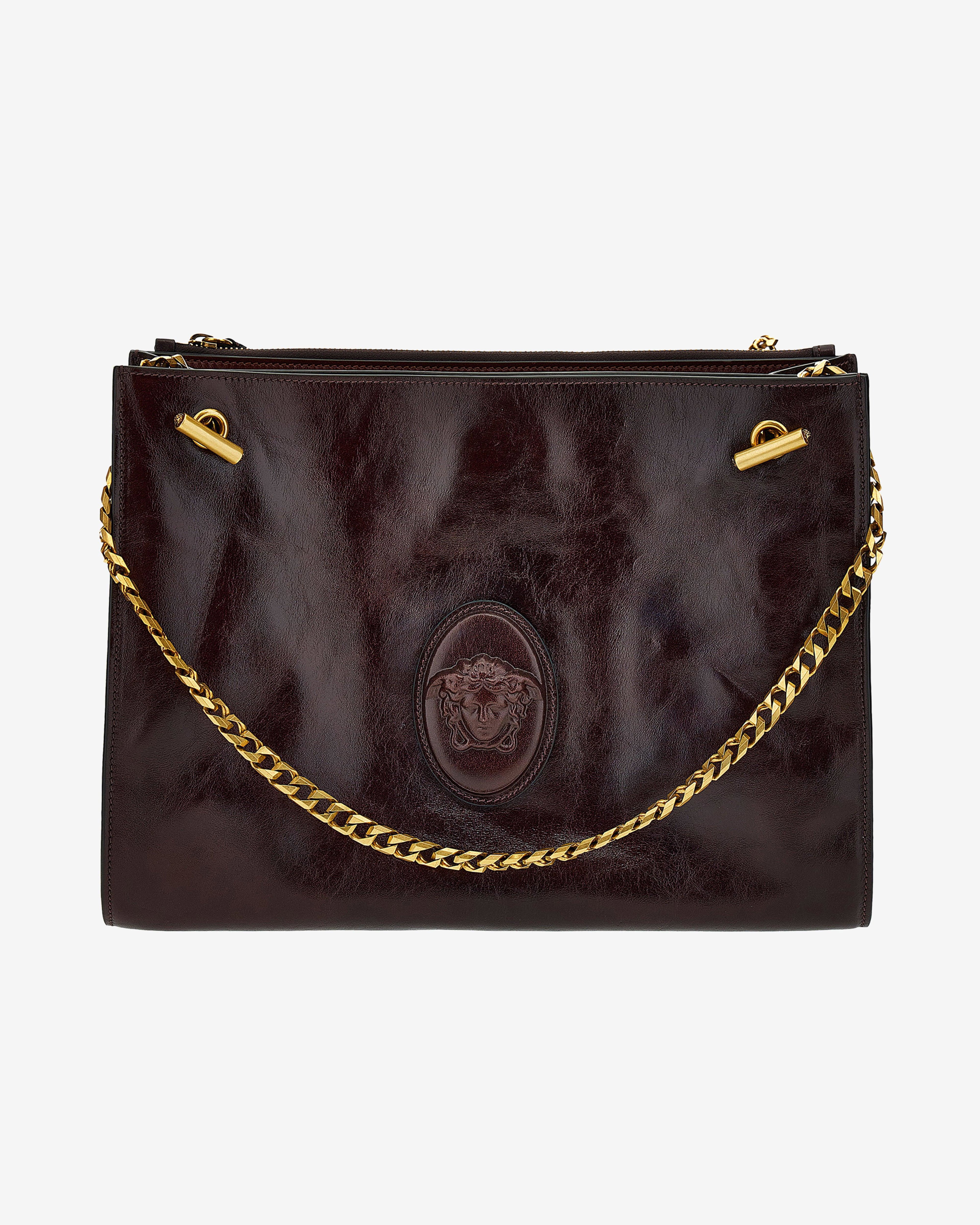 Versace - Women's Cabine Leather Shoulder Bag - (Brown/Gold) by VERSACE