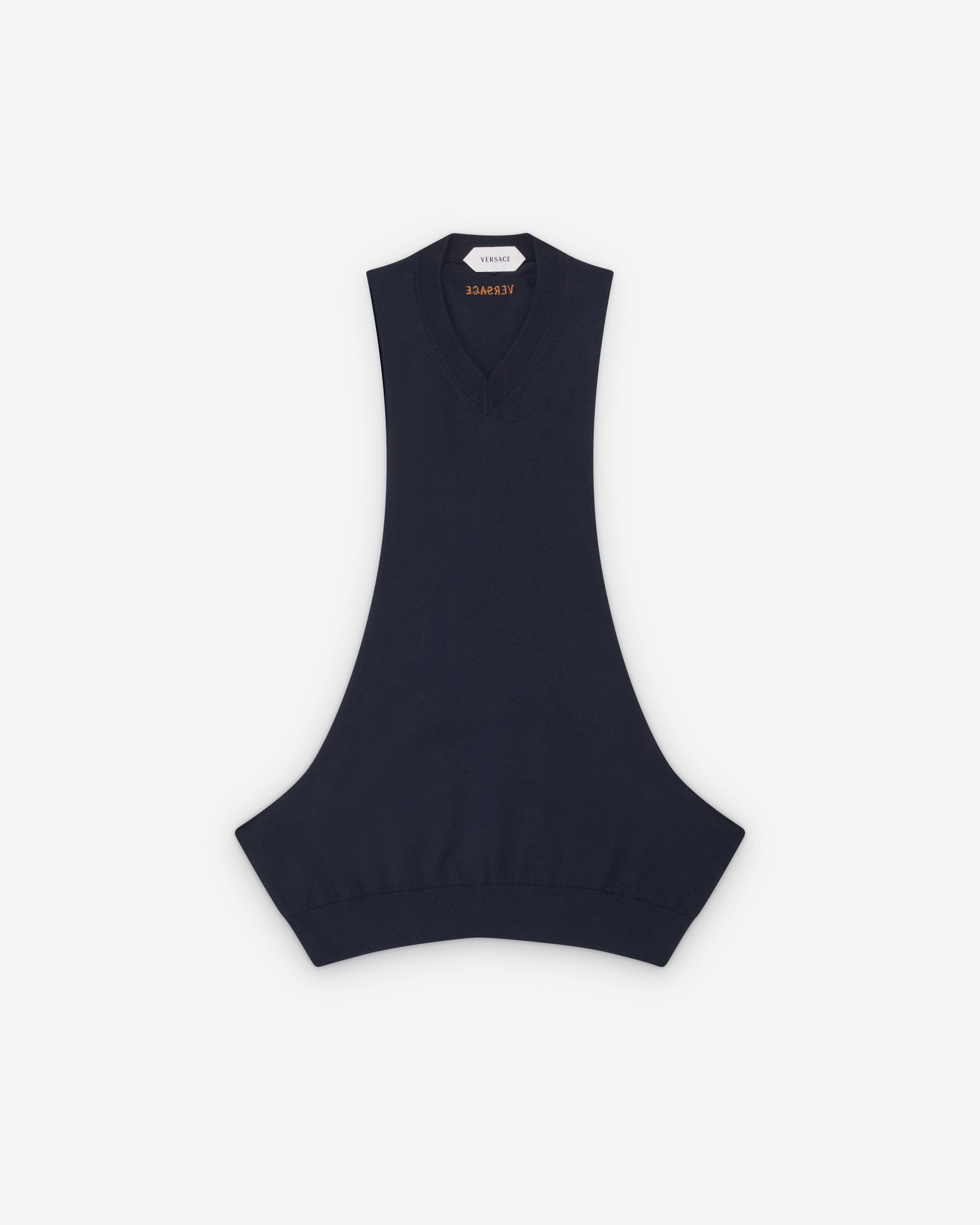 Versace  - Women's Cotton-Cashmere Knit Tank Top - (Navy) by VERSACE