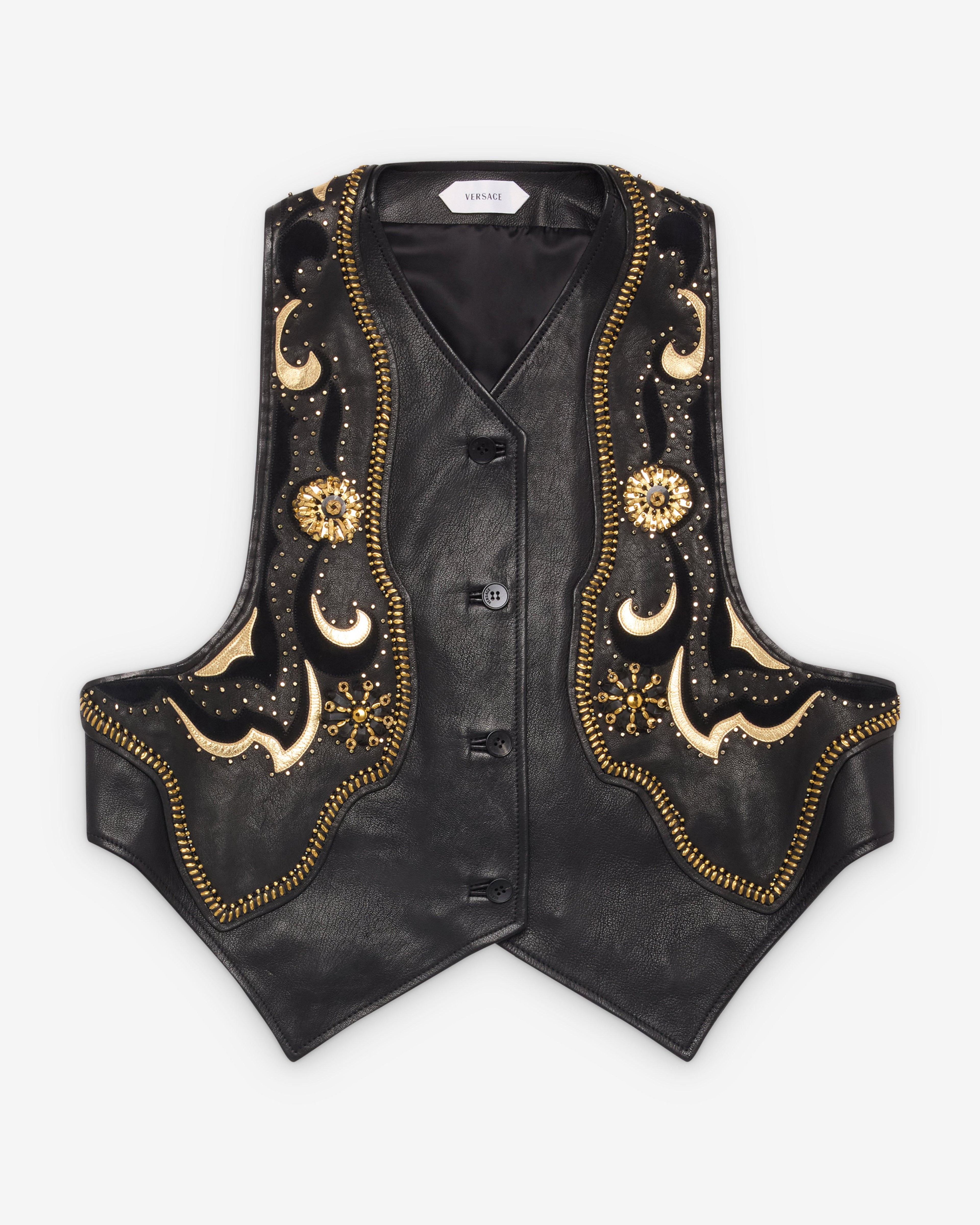 Versace  - Women's Embroidered Leather Vest - (Black) by VERSACE