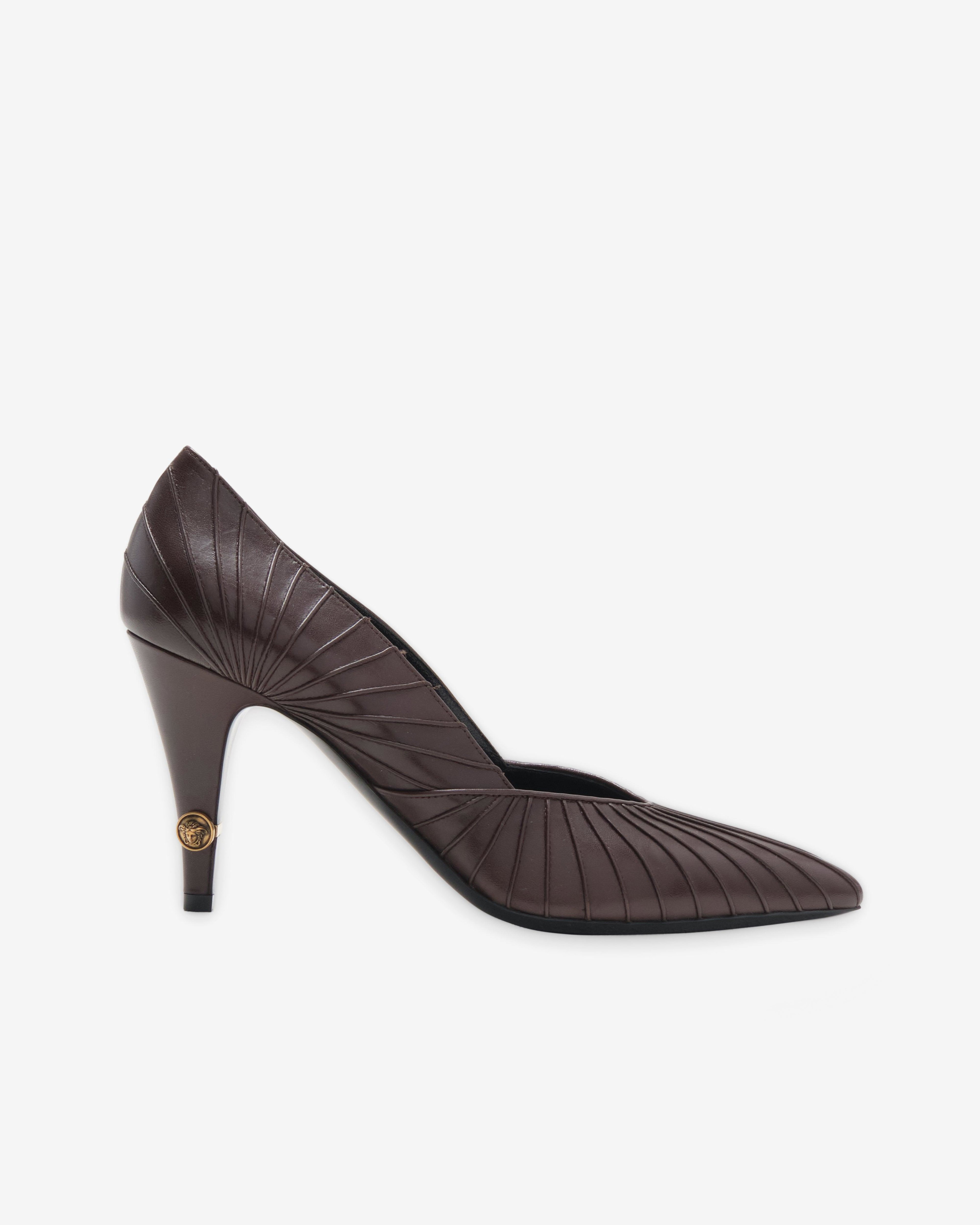 Versace - Women's Gianni Leather Pumps - (Mocha/Gold) by VERSACE