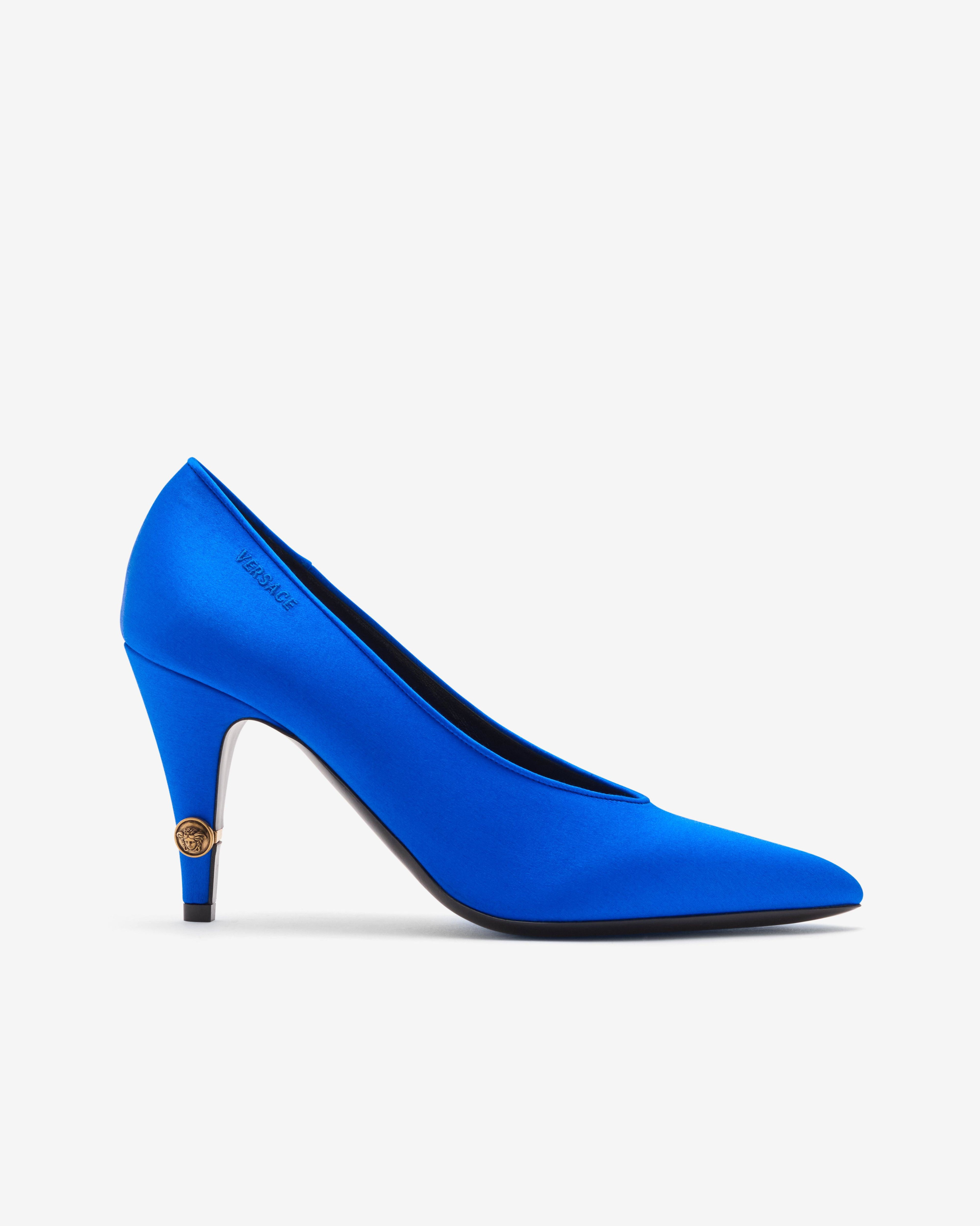 Versace  - Women's Gianni Satin Pumps 90mm - (Blue) by VERSACE