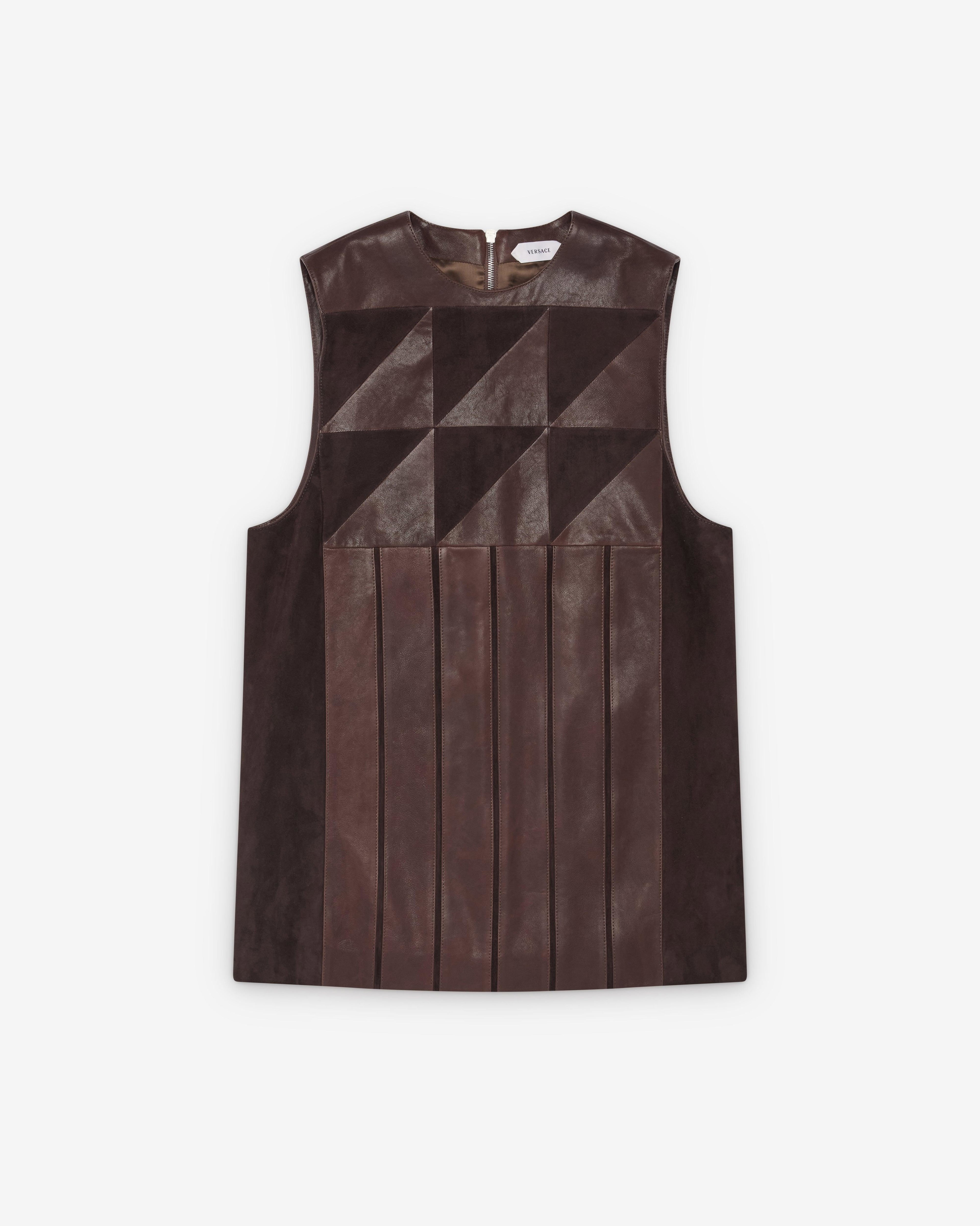 Versace  - Women's Leather Patchwork Mini Dress - (Brown) by VERSACE