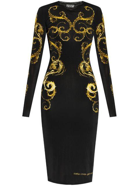 Watercolour Couture-print midi dress by VERSACE
