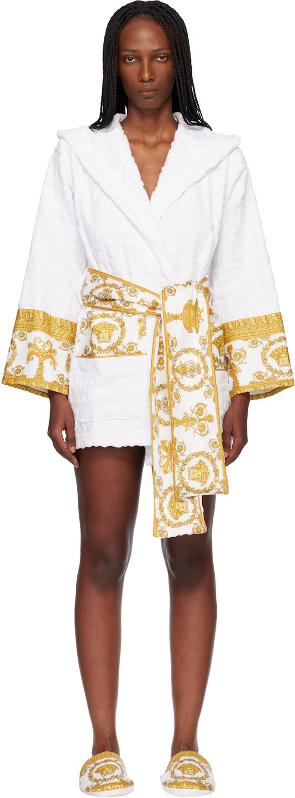 White 'I Heart Baroque' Short Bathrobe by VERSACE