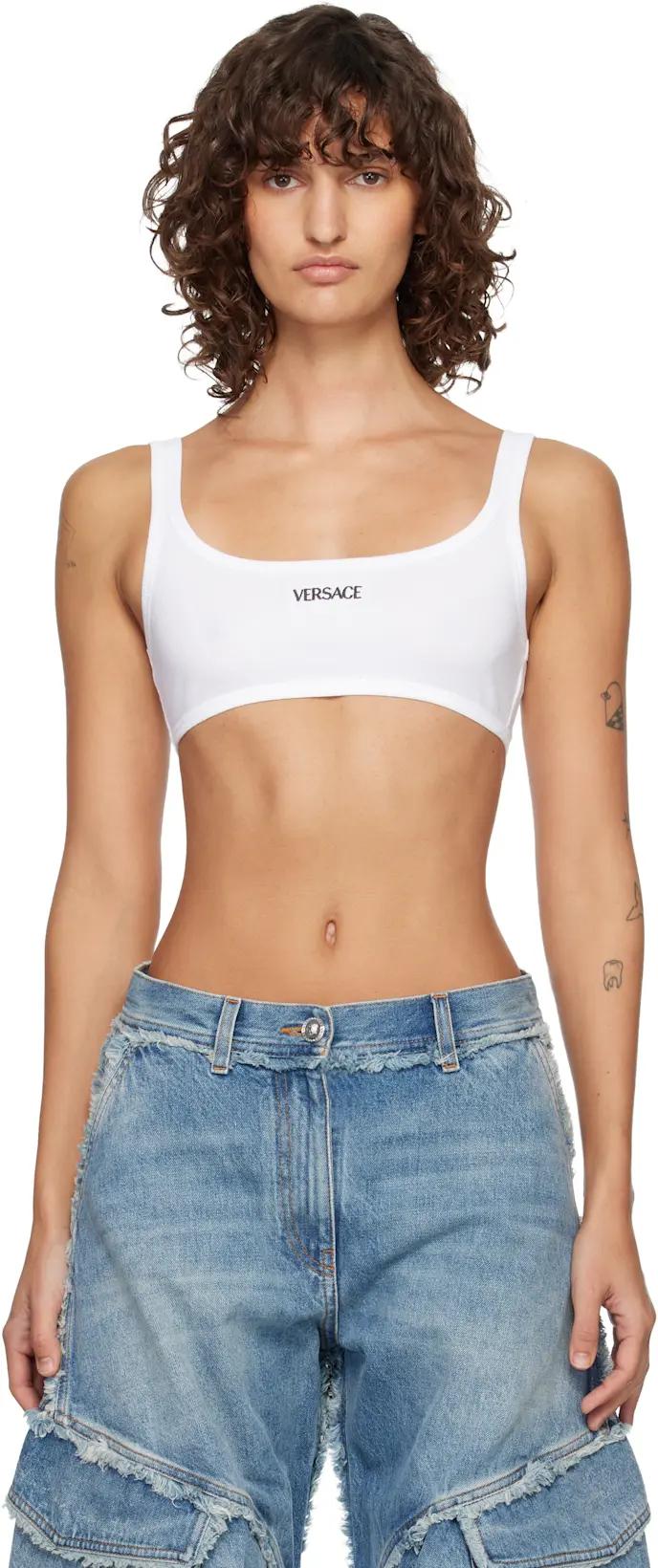 White Ribbed Cotton Bra by VERSACE