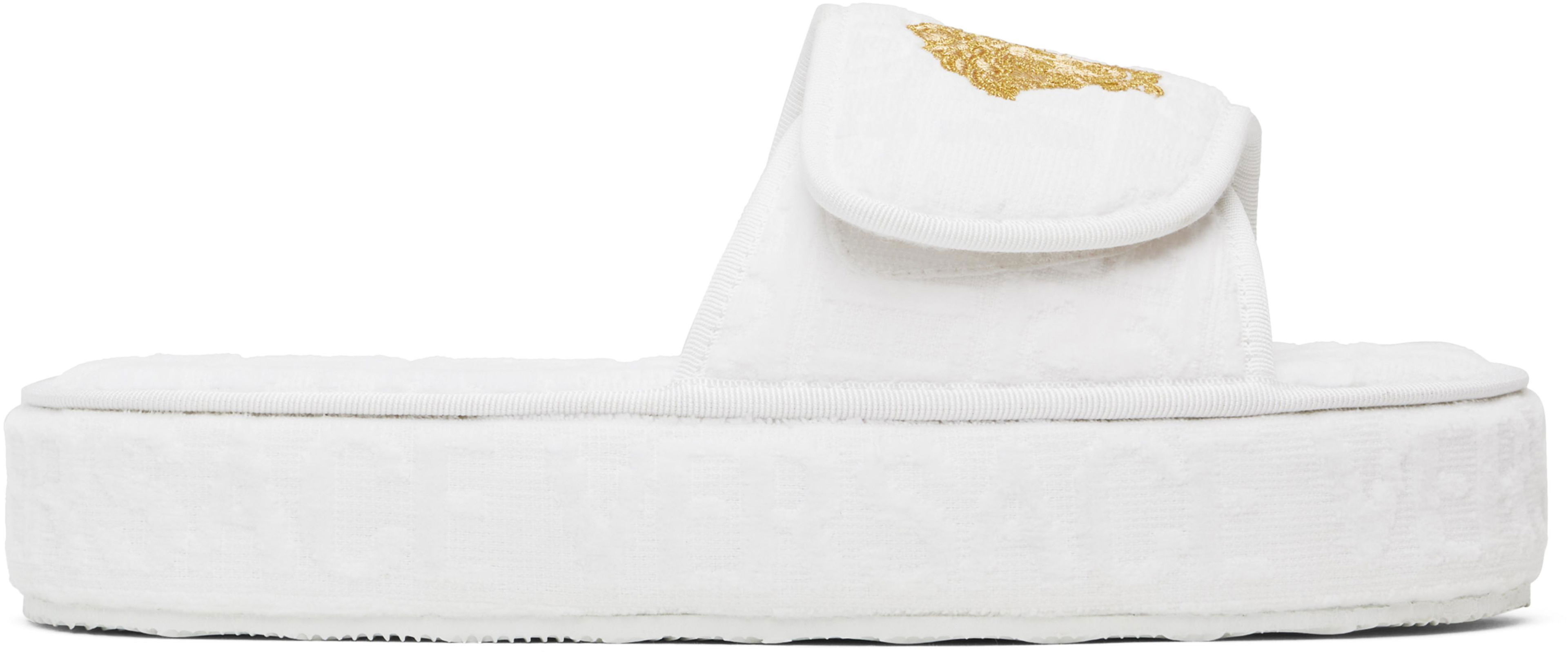 White 'Versace' Allover Slippers by VERSACE