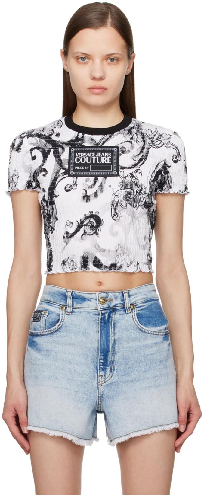 White & Black Watercolor Couture T-Shirt by VERSACE
