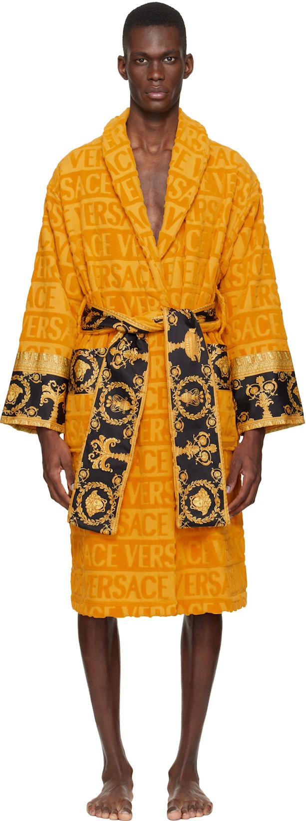 Yellow 'I Heart Baroque' Bathrobe by VERSACE