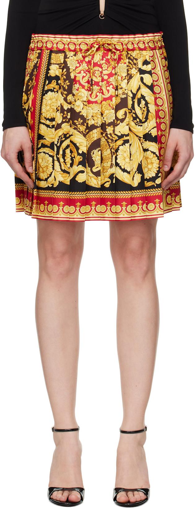 Yellow & Red Barocco 92 Foulard Silk Miniskirt by VERSACE