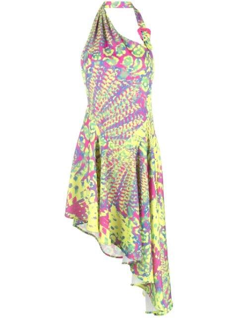 abstract-print asymmetric-hem dress by VERSACE