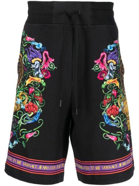 abstract-print cotton track shorts by VERSACE
