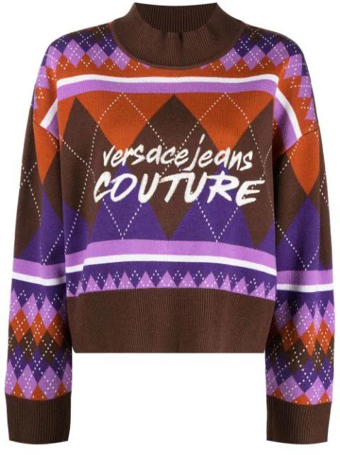 argyle-knit logo-embroidered jumper by VERSACE