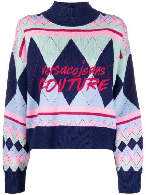 argyle-knit logo-embroidered jumper by VERSACE