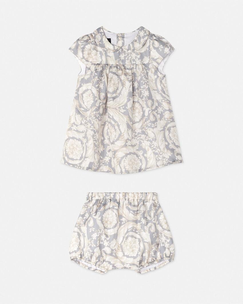 baby printed silk twill dress set by VERSACE