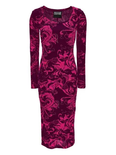 baroque-print long-sleeve midi dress by VERSACE