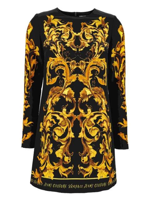 baroque-print long-sleeve midi dress by VERSACE