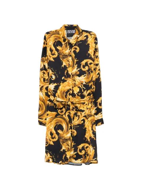 belted printed mini dress by VERSACE