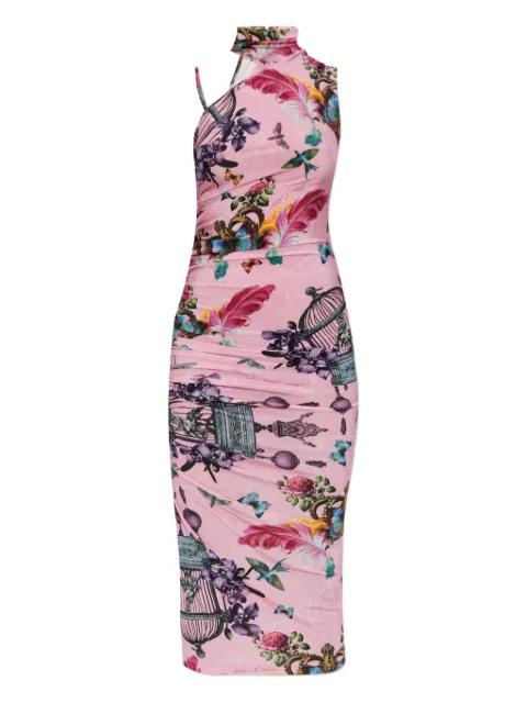 birdcage-print high-neck midi dress by VERSACE