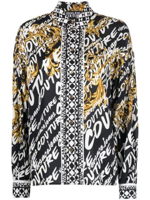 brushed logo-print long-sleeve shirt by VERSACE