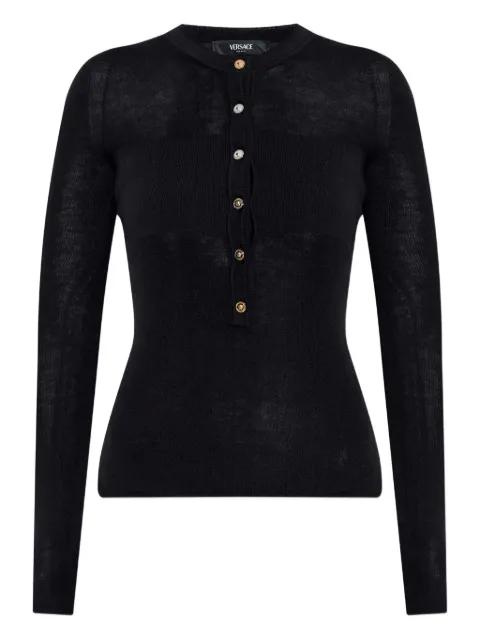 button-embellished wool sweater by VERSACE