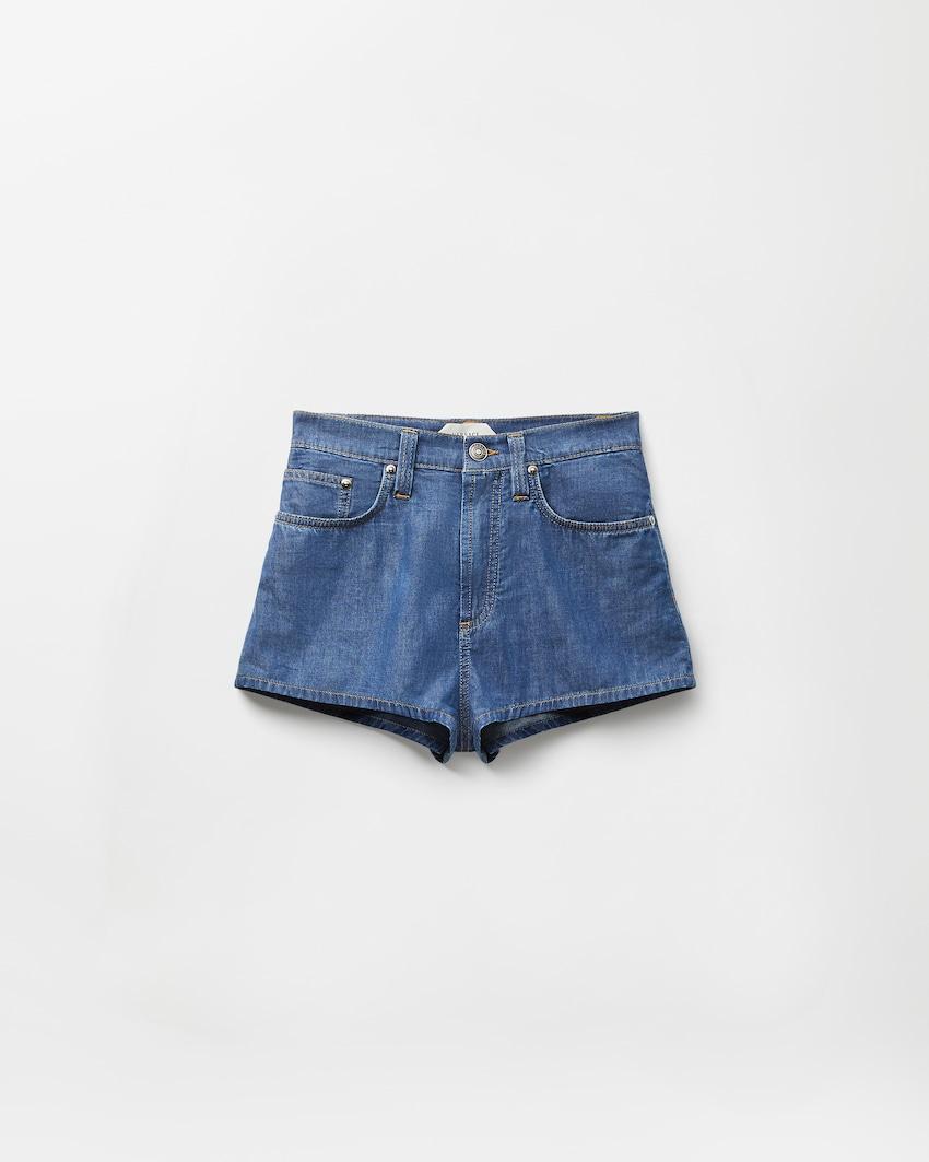chambray denim mini shorts by VERSACE