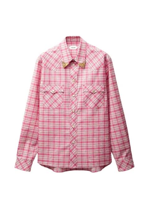 checked cotton-poplin slim shirt by VERSACE