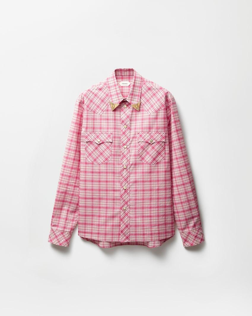 checked cotton-poplin slim shirt by VERSACE